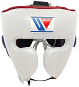 Winning White Face Bar Headgear with Navy and Red Trim