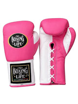 No Boxing No Life Hot Pink Gloves, White Palm, Black Patch