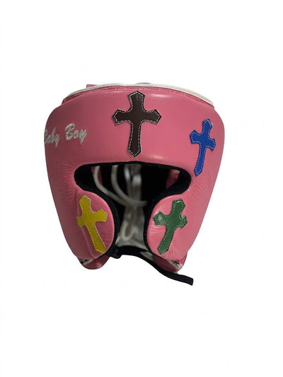 Winning Pink Headgear with Multicolor Cross Patches