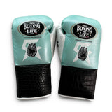 No Boxing No Life Mint Blue Gloves with Black Croc Cuff