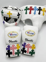 Winning White Boxing Set with Multicolor Cross Patches