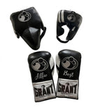 Grant Black Lace-Up Gloves, Headgear and Cup Set, Silver Cuffs
