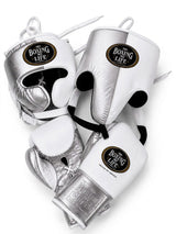 No Boxing No Life Silver and White Split Set, 6 oz to 18 oz Gloves