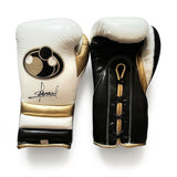 Grant White and Black Boxing Gloves with Gold Cuff and Laces