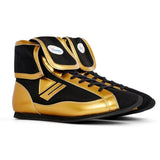 Winning RS-003 Mid-Cut Boxing Shoes, Black with Gold Chevrons