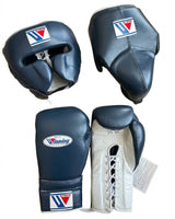 Winning Slate Navy Boxing Set with White Palm Gloves