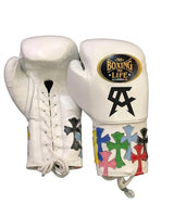 No Boxing No Life White Cross-Patch Gloves with Black Monogram