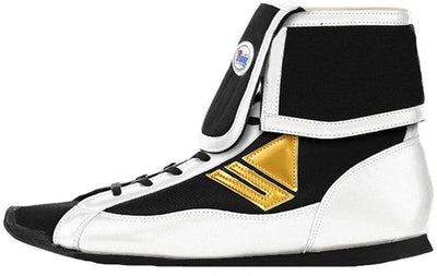 Winning RS-003 Mid-Cut Boxing Shoes in White and Gold Chevron