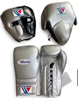 Winning Metallic Silver Boxing Set with Black Headgear, 3 Pieces
