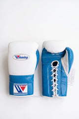 Winning Sky Blue and White Sparring Gloves, 6 oz to 18 oz