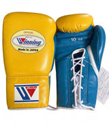 Winning Yellow Boxing Gloves with Teal Palm, Lace Up or Velcro