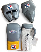 Winning Gray Set, Yellow Cuff and Silver Palm Lace-Up Gloves
