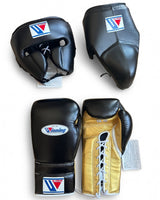 Winning Black Set with Metallic Gold Palm Gloves, 6 oz to 18 oz