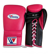 Winning Hot Pink and Black Lace-Up Sparring Gloves