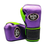 No Boxing No Life Purple Velcro Gloves with Neon Green Trim