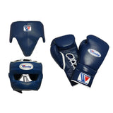 Winning Navy Blue Boxing Set: Lace-Up Gloves, Headgear, Cup