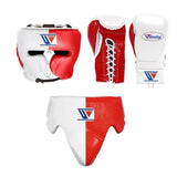 Winning Red and White Split Boxing Set with Lace-Up Gloves