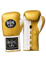 No Boxing No Life Metallic Gold and White Lace-Up Gloves