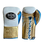 No Boxing No Life Pale Blue Gloves with Metallic Gold Palm