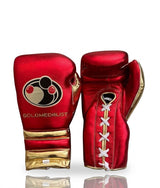 Grant Metallic Red Lace-Up Gloves with Gold Cuff Band