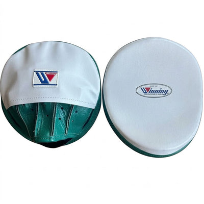 Winning Pale White Focus Mitts with Teal Grip