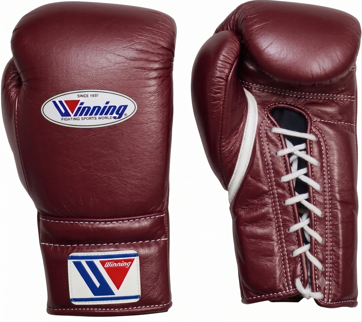 Lace-up boxing gloves in burgundy