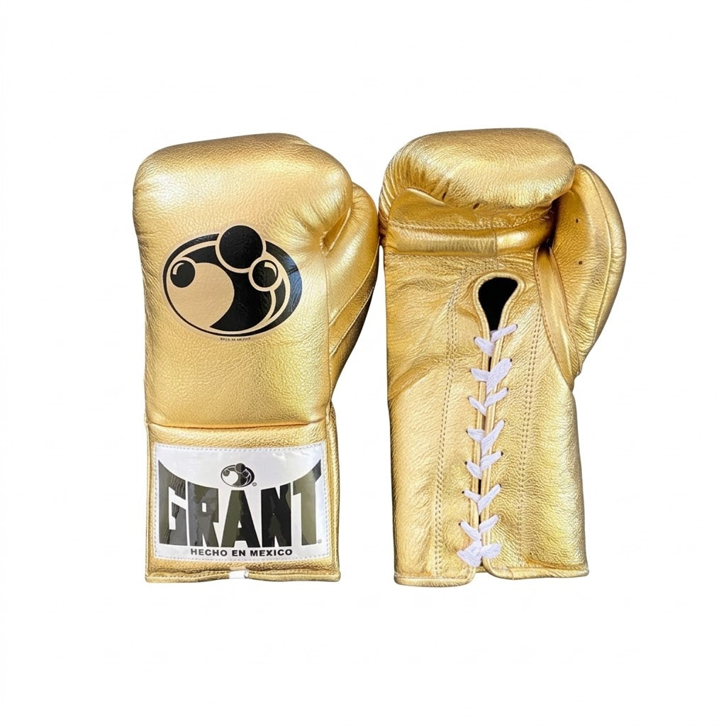 Grant metallic gold lace-up boxing gloves
