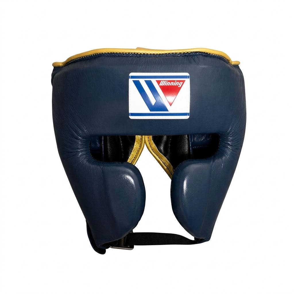 Winning navy cheek protector headgear with gold trim