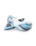 Grant boxing gloves with a white back and pastel light blue palm, shown in lace-up style - side view