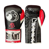 Grant Black and Red Lace-Up Fight Gloves, 6 oz to 18 oz