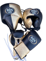 No Boxing No Life Navy and Champagne Gold Set, Gloves 6 oz to 18 oz