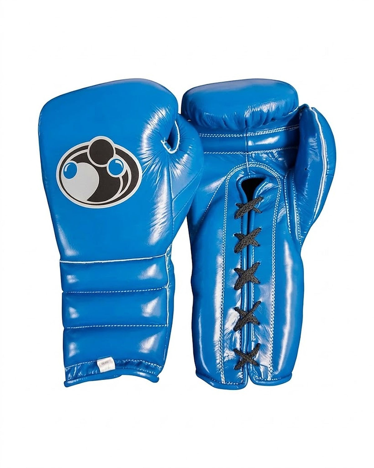 Grant royal blue lace-up boxing gloves with matching solid blue headgear and groin guard, Grant logo visible - side view