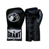 Grant Full Black Lace-Up Boxing Gloves with White Logo