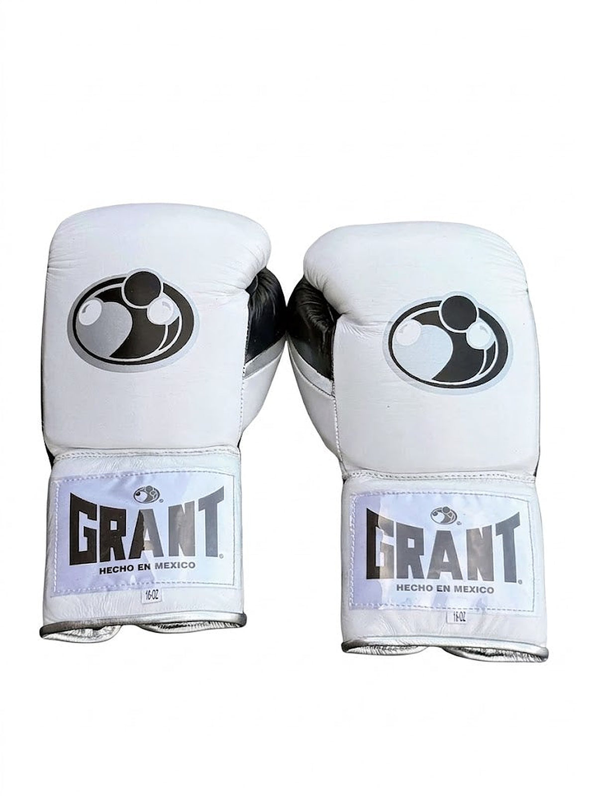 Grant boxing gloves with white back, black palm and white laces, classic two-tone lace-up design - side view