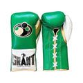 Grant kelly green lace-up boxing gloves with white thumb and white patch on the cuff