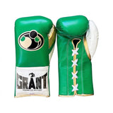 Grant Kelly Green Lace-Up Boxing Gloves, White Thumb