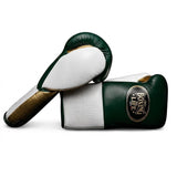 No Boxing No Life White and Forest Green Gloves, Gold Thumb