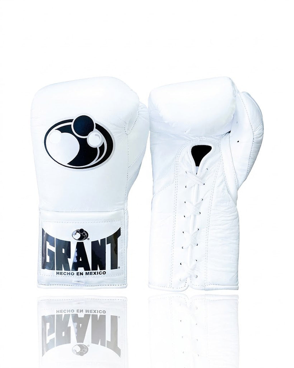 Grant all white lace-up boxing gloves with white laces and a clean, classic look throughout