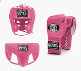 Cleto Reyes Hot Pink Boxing Set, White-Laced Gloves and Headgear