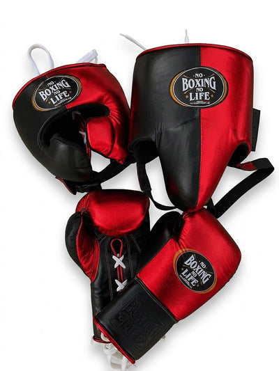 No Boxing No Life Black and Metallic Red Fight Set, 6 oz to 18 oz