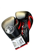 Grant all-black lace-up boxing gloves with red laces down the palm and red inner lining visible - palm and closure detail