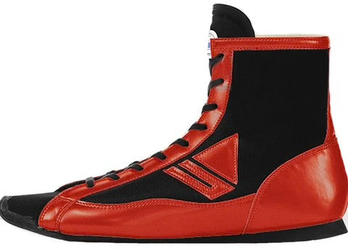 Side profile of the Winning FOLD Type in red metallic leather with red chevron stripes