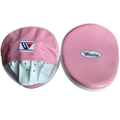 Winning Pink Focus Mitts with White Grip, Curved Pair