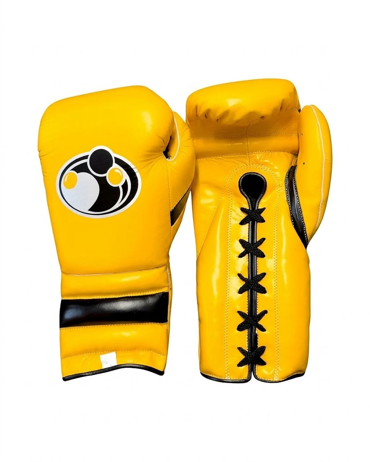 Grant bold yellow lace-up boxing gloves with black stripe across the cuff and black laces
