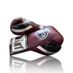 Grant lace-up boxing gloves with a deep plum-maroon back and black palm - side view