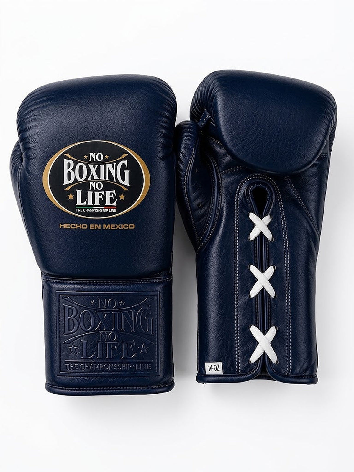 No Boxing No Life all-navy lace-up boxing gloves with contrasting white laces down the cuff