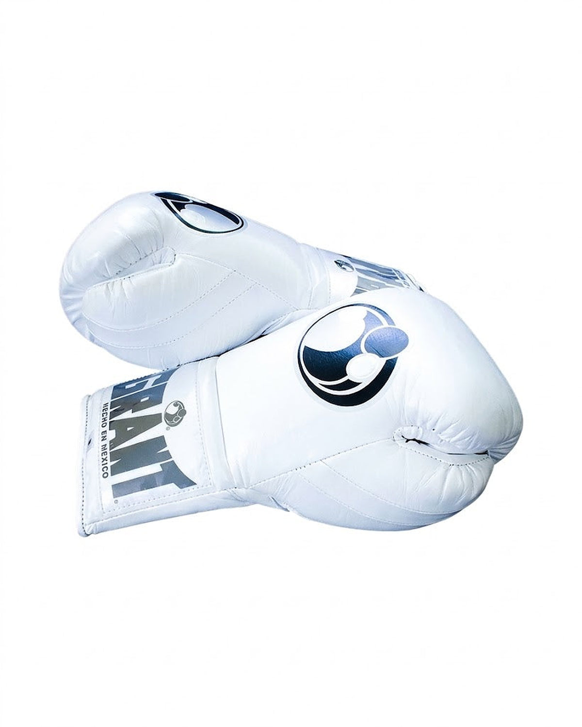 Grant all white lace-up boxing gloves with white laces and a clean, classic look throughout - side view
