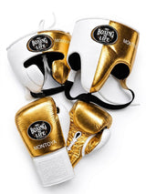 No Boxing No Life White and Gold Metallic Fight Set, 6 oz to 18 oz