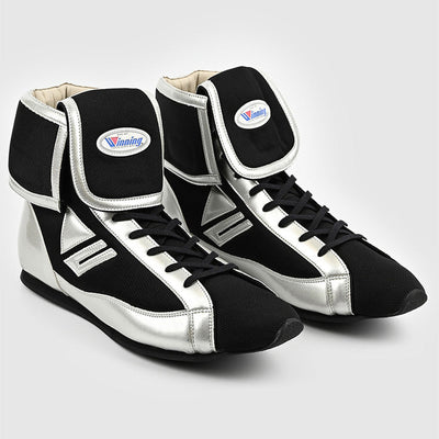 Winning RS-100 Boxing Shoes Black/White with Silver-White Panels