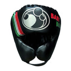 Grant black lace-up gloves, headgear and groin guard with green, white and red tricolor cuffs - detail view